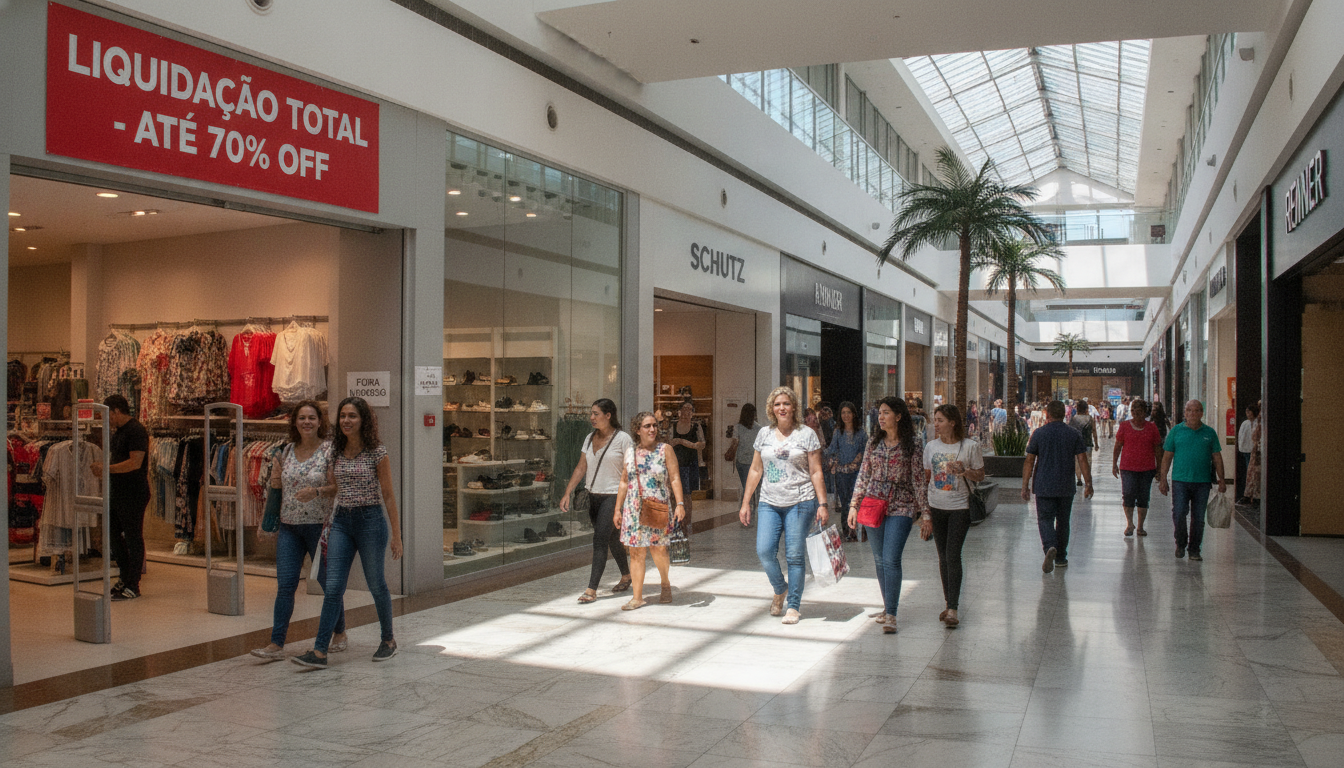 Clientes passeando em shopping com liquidação de até 70% em lojas | Imagine Company - Agência de Marketing e Vendas em Goiânia - GO - BRASIL