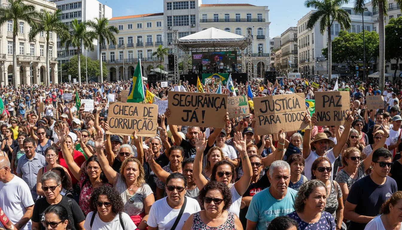 Multidão em protesto segurando cartazes contra corrupção e por segurança | Imagine Company - Agência de Marketing e Vendas em Goiânia - GO - BRASIL