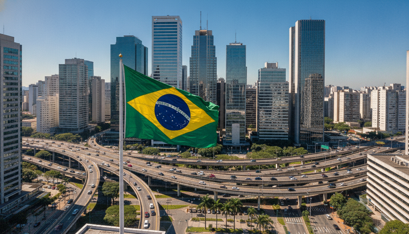 Vista de São Paulo com bandeira do Brasil em destaque | Imagine Company - Agência de Marketing e Vendas em Goiânia - GO - BRASIL