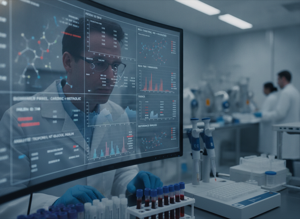 Cientista analisa dados de exame de sangue para Alzheimer em laboratório | Imagine Company - Agência de Marketing e Vendas em Goiânia - GO - BRASIL