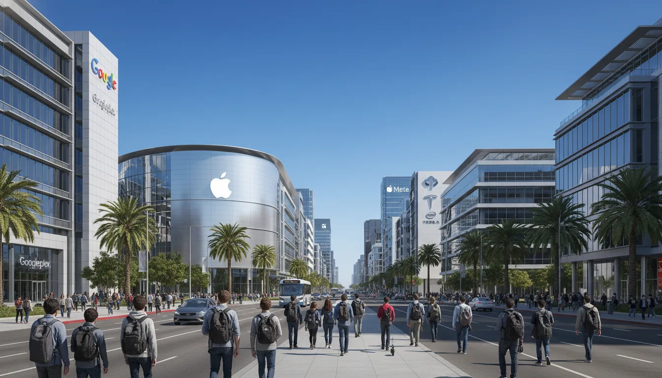 Rua no Vale do Silício com prédios da Google, Apple e Meta | Imagine Company - Agência de Marketing e Vendas em Goiânia - GO - BRASIL