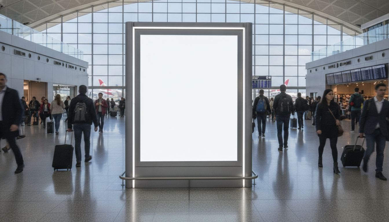 Painel publicitário vazio em aeroporto movimentado após proibição da Anvisa | Imagine Company - Agência de Marketing e Vendas em Goiânia - GO - BRASIL