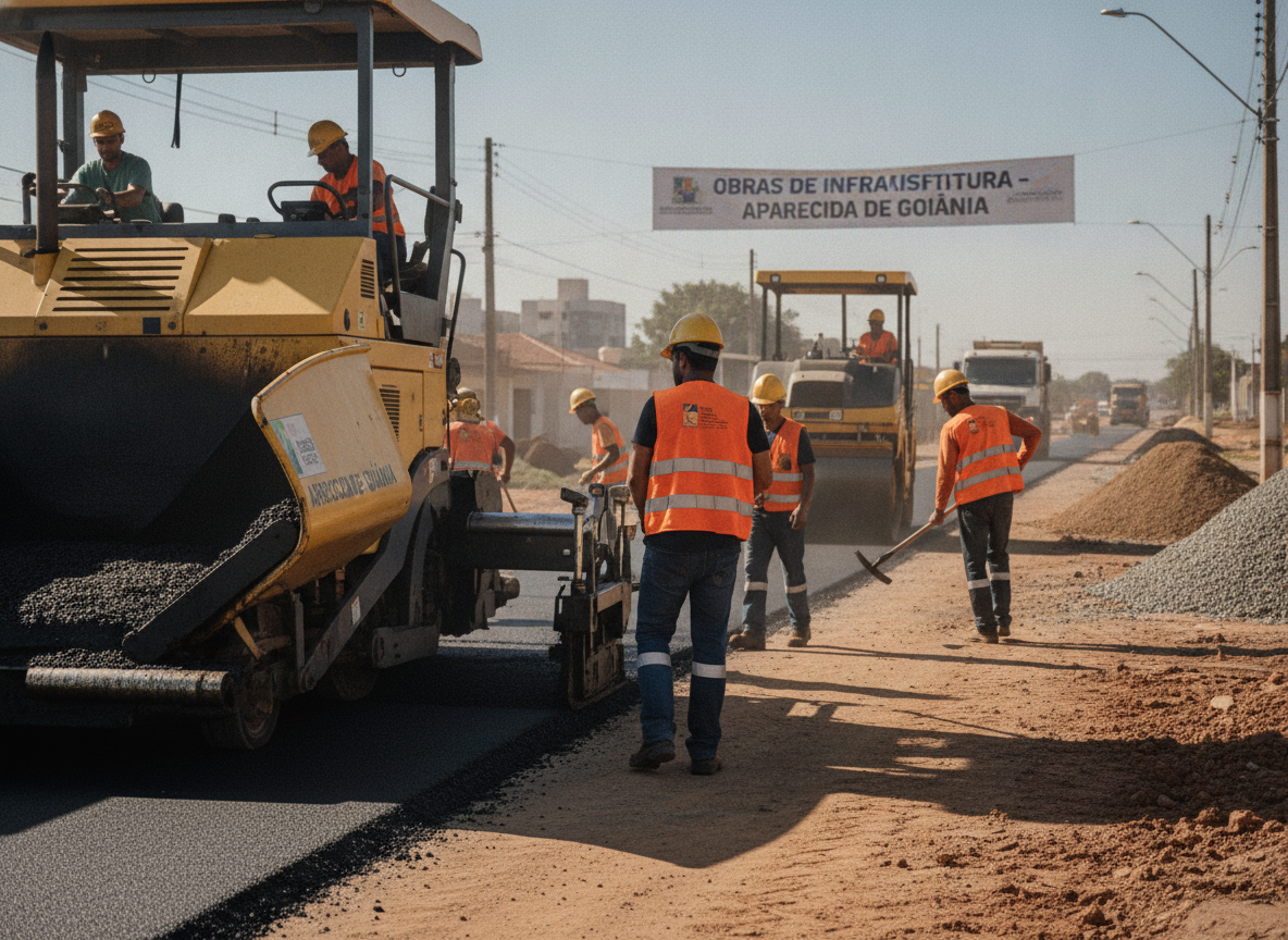 Trabalhadores asfaltando rua em Aparecida de Goiânia | Imagine Company - Agência de Marketing e Vendas em Goiânia - GO - BRASIL