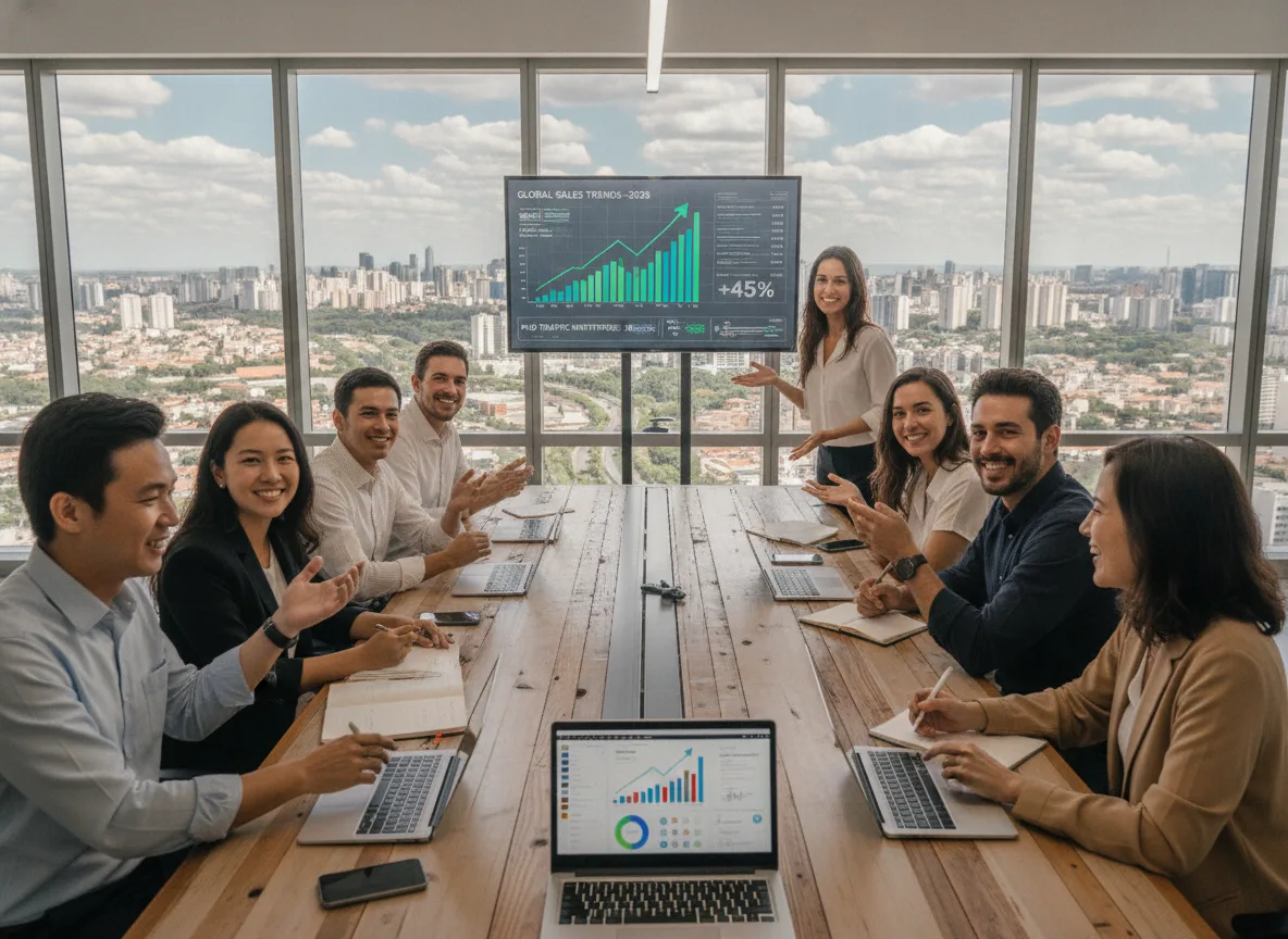 Pessoas em reunião analisando gráficos de vendas e estratégias de tráfego pago | Imagine Company - Agência de Marketing e Vendas em Goiânia - GO - BRASIL
