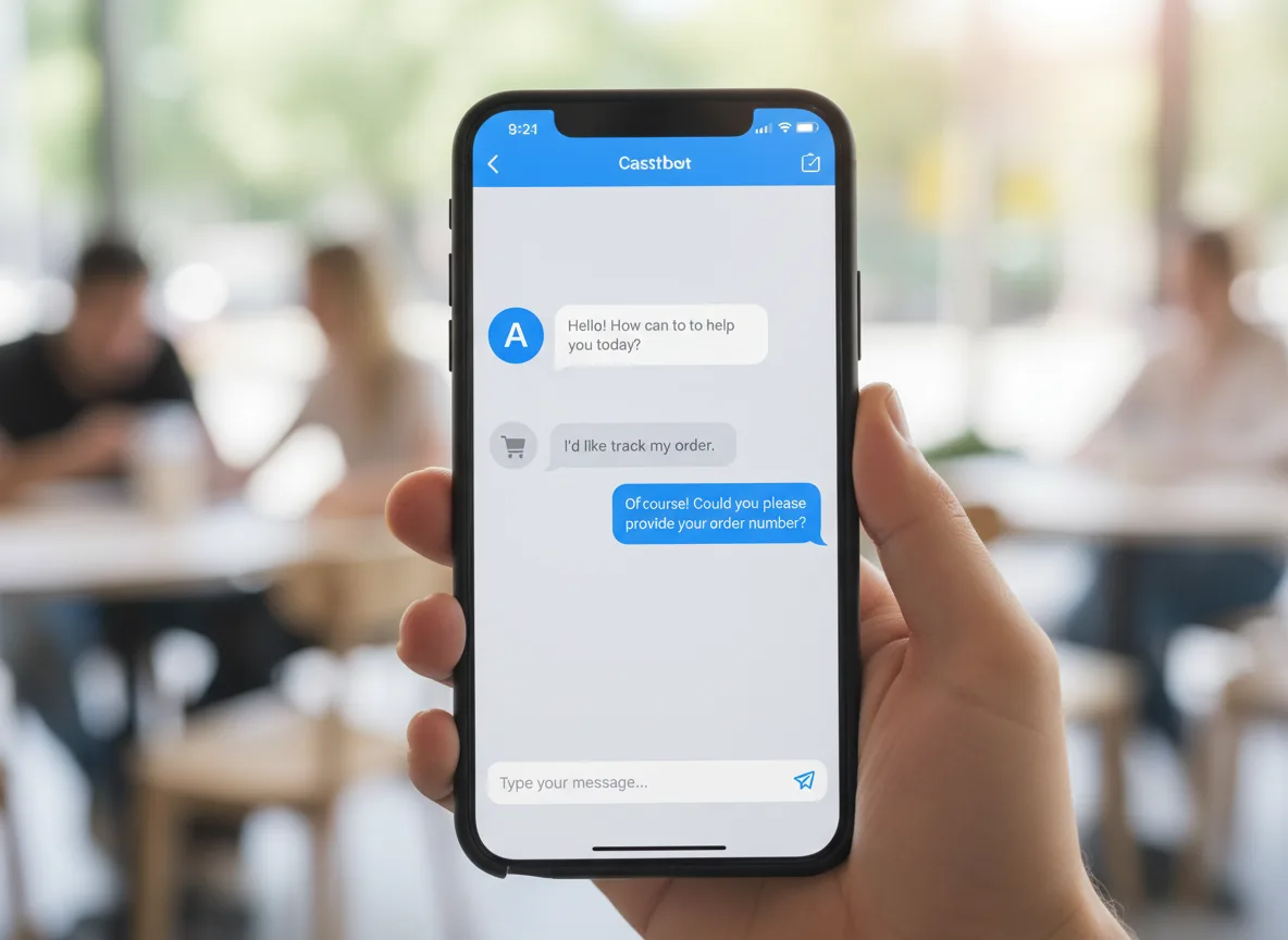Pessoa usando smartphone com chatbot para atendimento ao cliente. | Imagine Company - Agência de Marketing e Vendas em Goiânia - GO - BRASIL