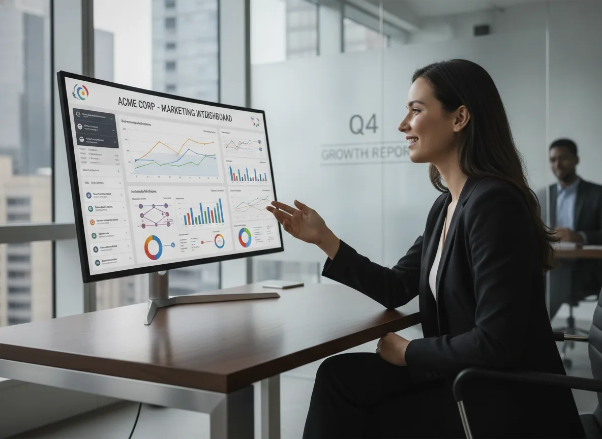 Mulher analisando gráficos de automação de marketing em tela de computador | Imagine Company - Agência de Marketing e Vendas em Goiânia - GO - BRASIL