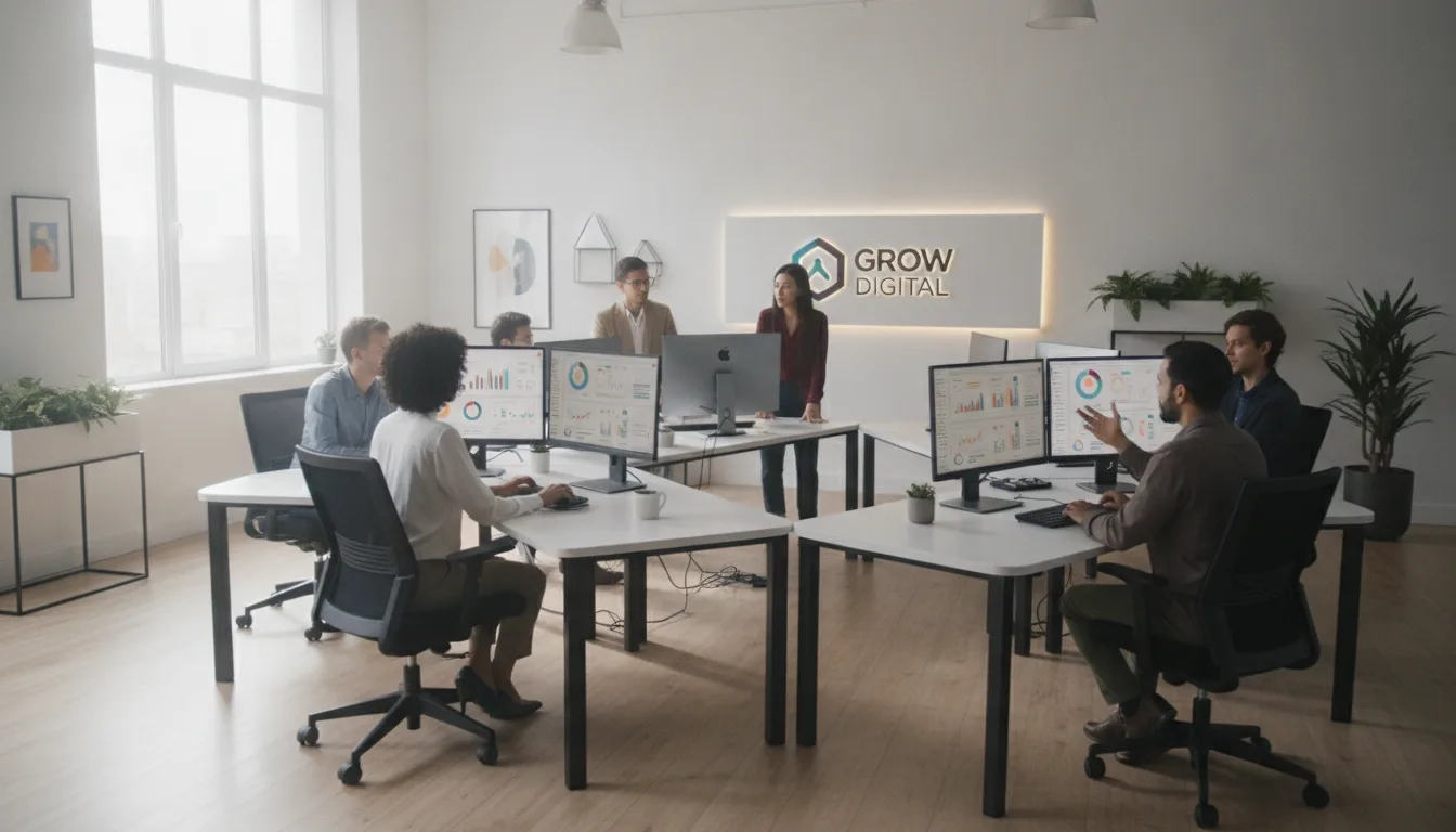 Profissionais em reunião sobre automação de marketing em escritório com computadores | Imagine Company - Agência de Marketing e Vendas em Goiânia - GO - BRASIL