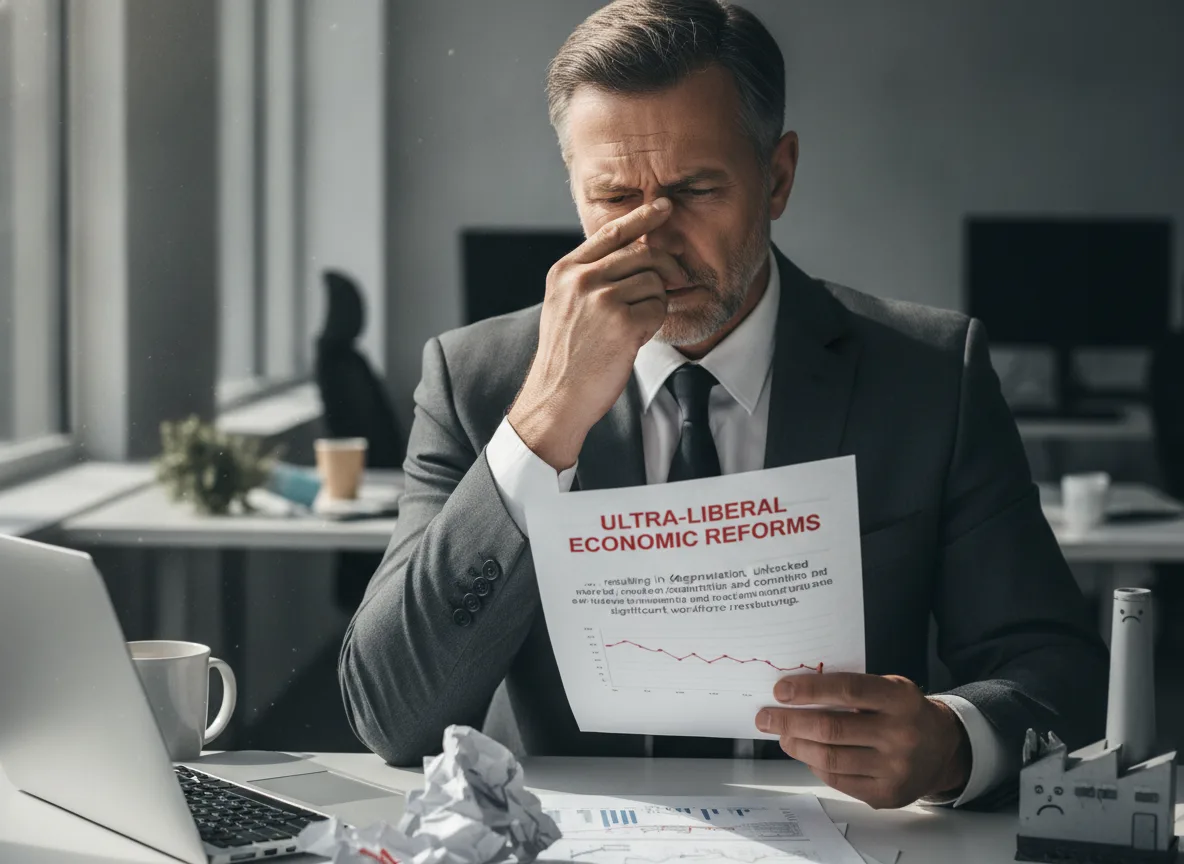 Homem de terno analisando documento sobre reformas econômicas ultraliberais em escritório | Imagine Company - Agência de Marketing e Vendas em Goiânia - GO - BRASIL
