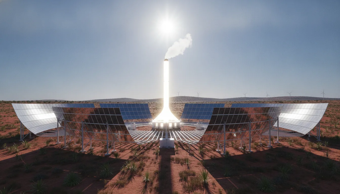 Planta solar com espelhos refletindo luz solar intensa | Imagine Company - Agência de Marketing e Vendas em Goiânia - GO - BRASIL