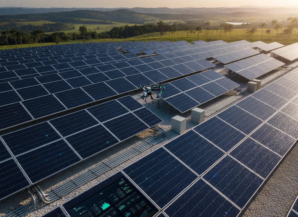 Painéis solares em campo aberto com equipe da Axia Energia | Imagine Company - Agência de Marketing e Vendas em Goiânia - GO - BRASIL