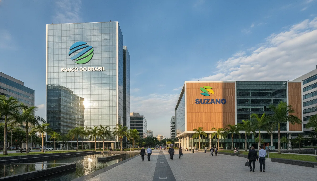 Prédios do Banco do Brasil e Suzano em ambiente urbano, simbolizando papéis baratos na bolsa em 2026 | Imagine Company - Agência de Marketing e Vendas em Goiânia - GO - BRASIL