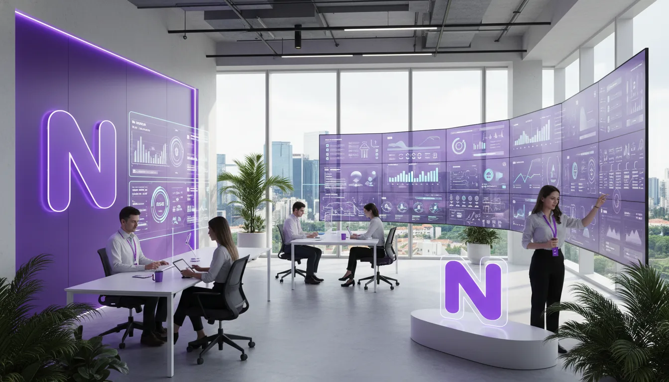 Escritório moderno com telas digitais e gráficos financeiros | Imagine Company - Agência de Marketing e Vendas em Goiânia - GO - BRASIL