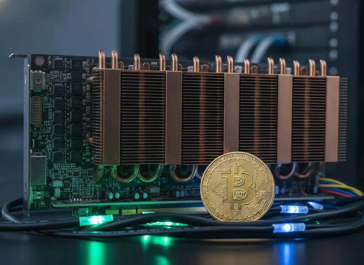 Placa de vídeo com moeda Bitcoin em destaque, representando valorização | Imagine Company - Agência de Marketing e Vendas em Goiânia - GO - BRASIL