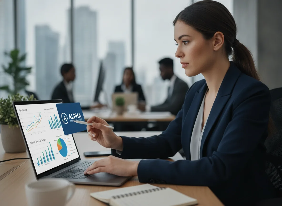 Mulher em escritório analisa gráficos de branding no laptop | Imagine Company - Agência de Marketing e Vendas em Goiânia - GO - BRASIL
