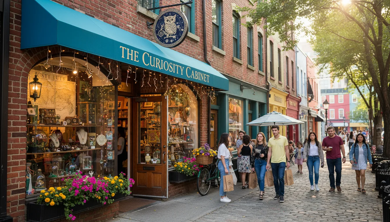 Fachada de loja de curiosidades com pessoas caminhando na calçada | Imagine Company - Agência de Marketing e Vendas em Goiânia - GO - BRASIL