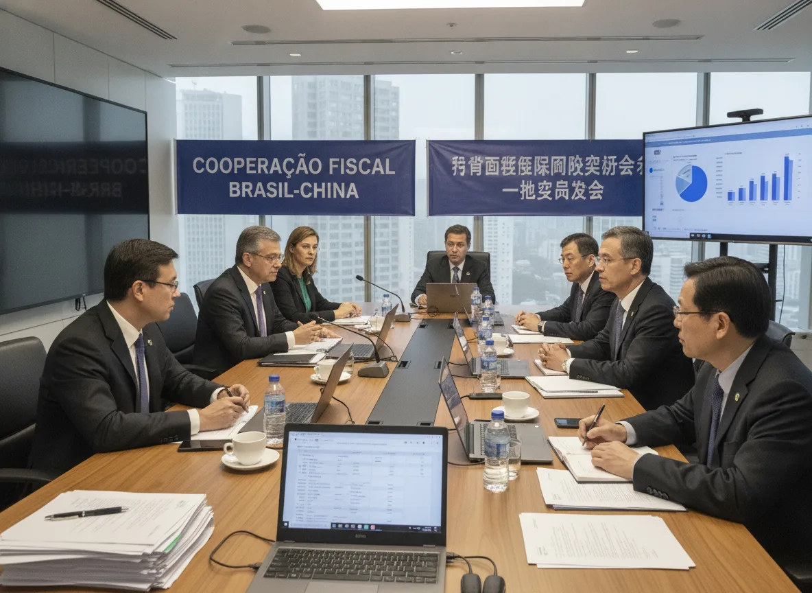 Representantes do Brasil e China em reunião de cooperação fiscal, discutindo estratégias econômicas | Imagine Company - Agência de Marketing e Vendas em Goiânia - GO - BRASIL