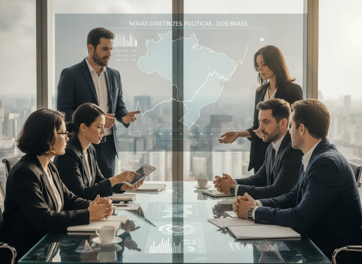 Pessoas em reunião discutindo diretrizes políticas de 2026 no Brasil. | Imagine Company - Agência de Marketing e Vendas em Goiânia - GO - BRASIL