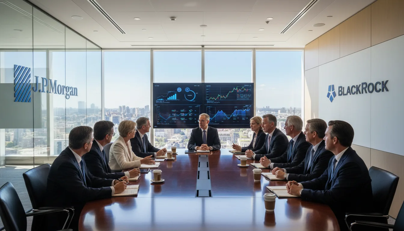 Reunião de executivos da J.P. Morgan e BlackRock discutindo gráficos de IA. | Imagine Company - Agência de Marketing e Vendas em Goiânia - GO - BRASIL