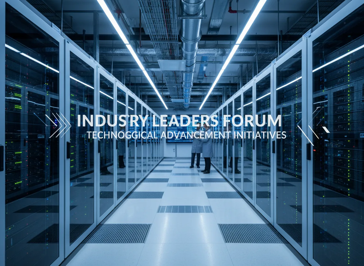 Corredor de data center com CEOs discutindo IA em fórum de líderes | Imagine Company - Agência de Marketing e Vendas em Goiânia - GO - BRASIL