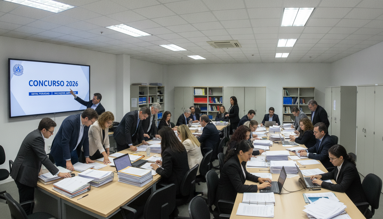 Equipe em sala de reunião analisando edital de concurso em Goiás | Imagine Company - Agência de Marketing e Vendas em Goiânia - GO - BRASIL