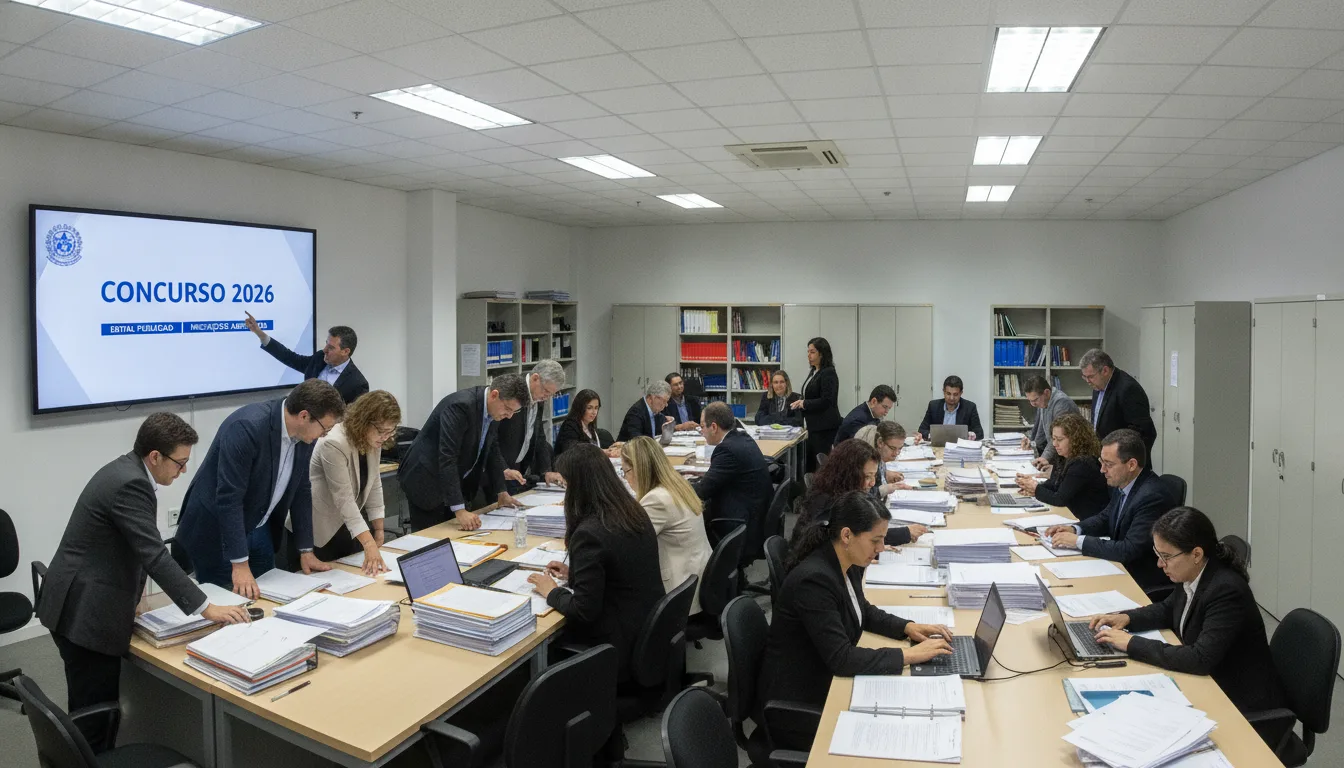 Equipe em sala de reunião analisando edital de concurso em Goiás | Imagine Company - Agência de Marketing e Vendas em Goiânia - GO - BRASIL