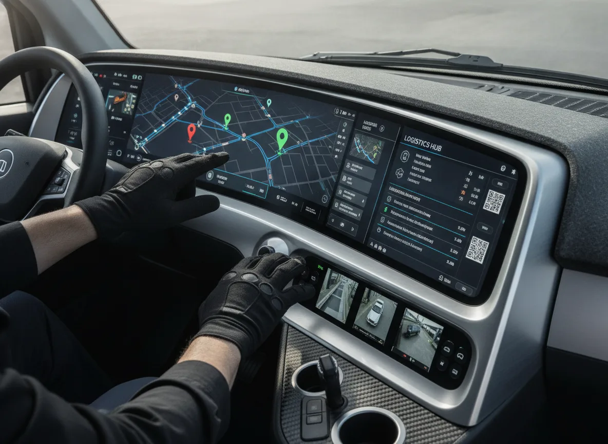 Pessoa usando painel digital de carro com mapa e controles | Imagine Company - Agência de Marketing e Vendas em Goiânia - GO - BRASIL