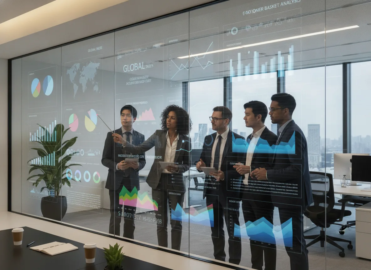 Equipe de negócios analisando gráficos de vendas em sala de reunião | Imagine Company - Agência de Marketing e Vendas em Goiânia - GO - BRASIL