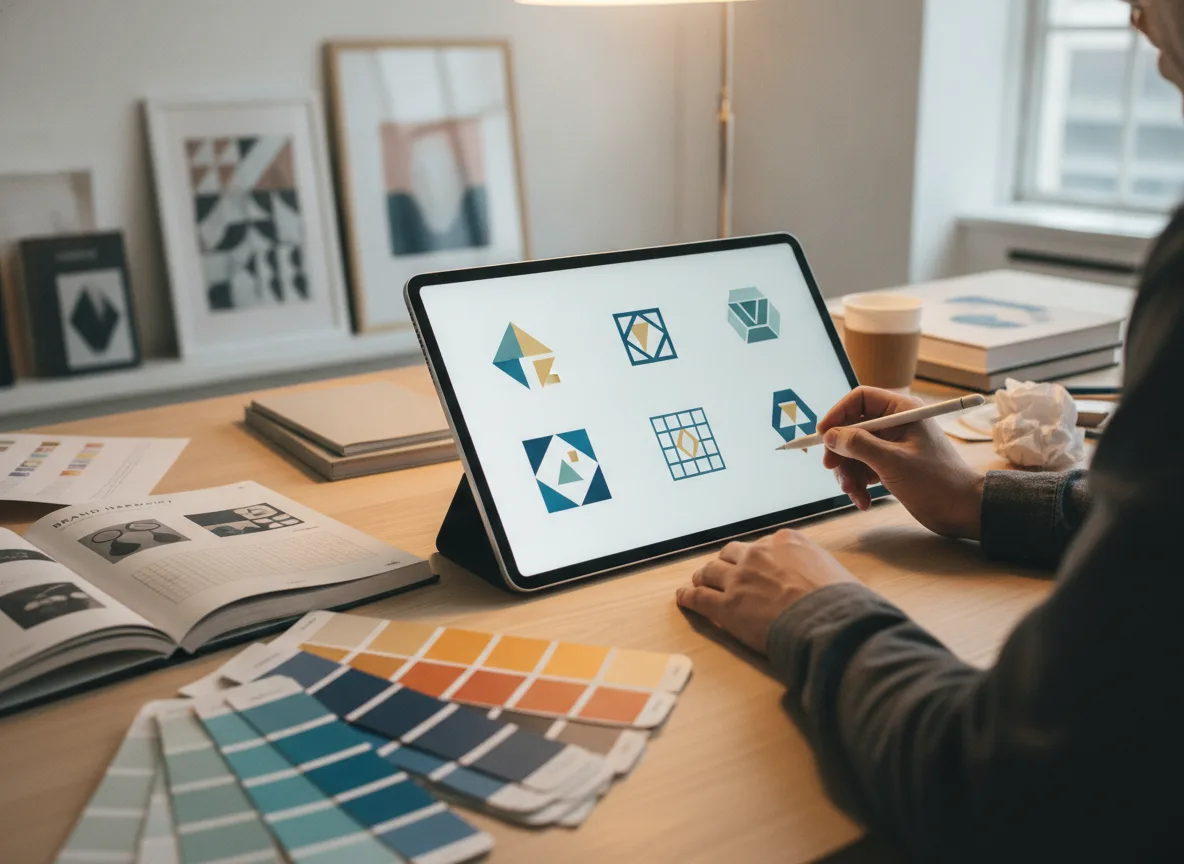 Pessoa usando tablet para design de identidade de marca com paleta de cores | Imagine Company - Agência de Marketing e Vendas em Goiânia - GO - BRASIL