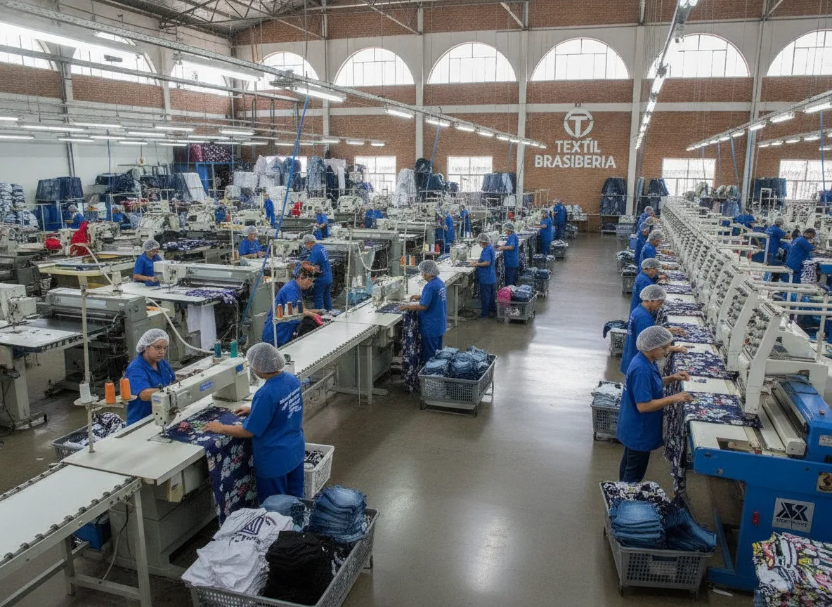 Funcionários trabalhando em fábrica têxtil com máquinas de costura | Imagine Company - Agência de Marketing e Vendas em Goiânia - GO - BRASIL