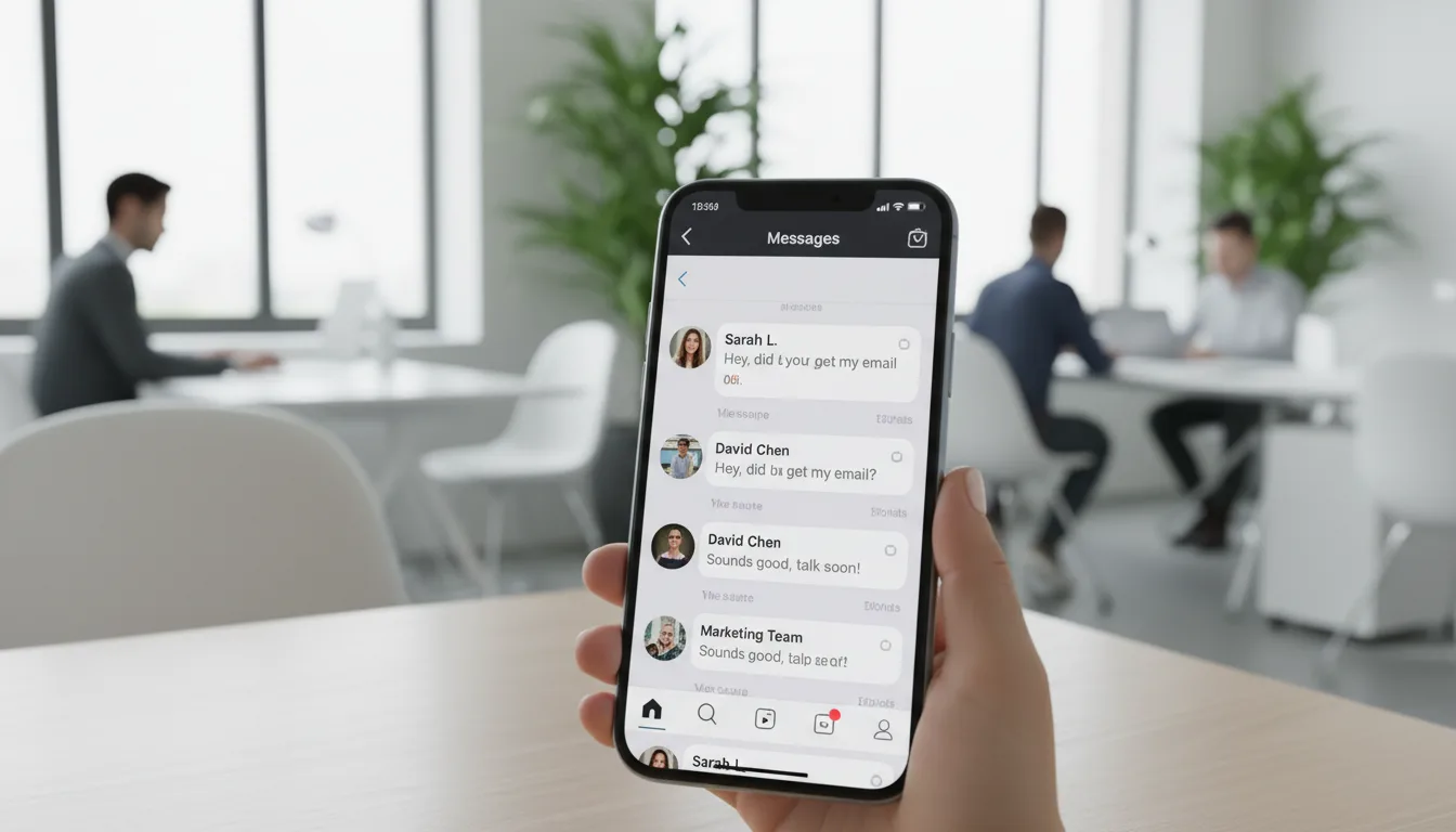 Pessoa segurando celular com mensagens do Instagram em um escritório. | Imagine Company - Agência de Marketing e Vendas em Goiânia - GO - BRASIL
