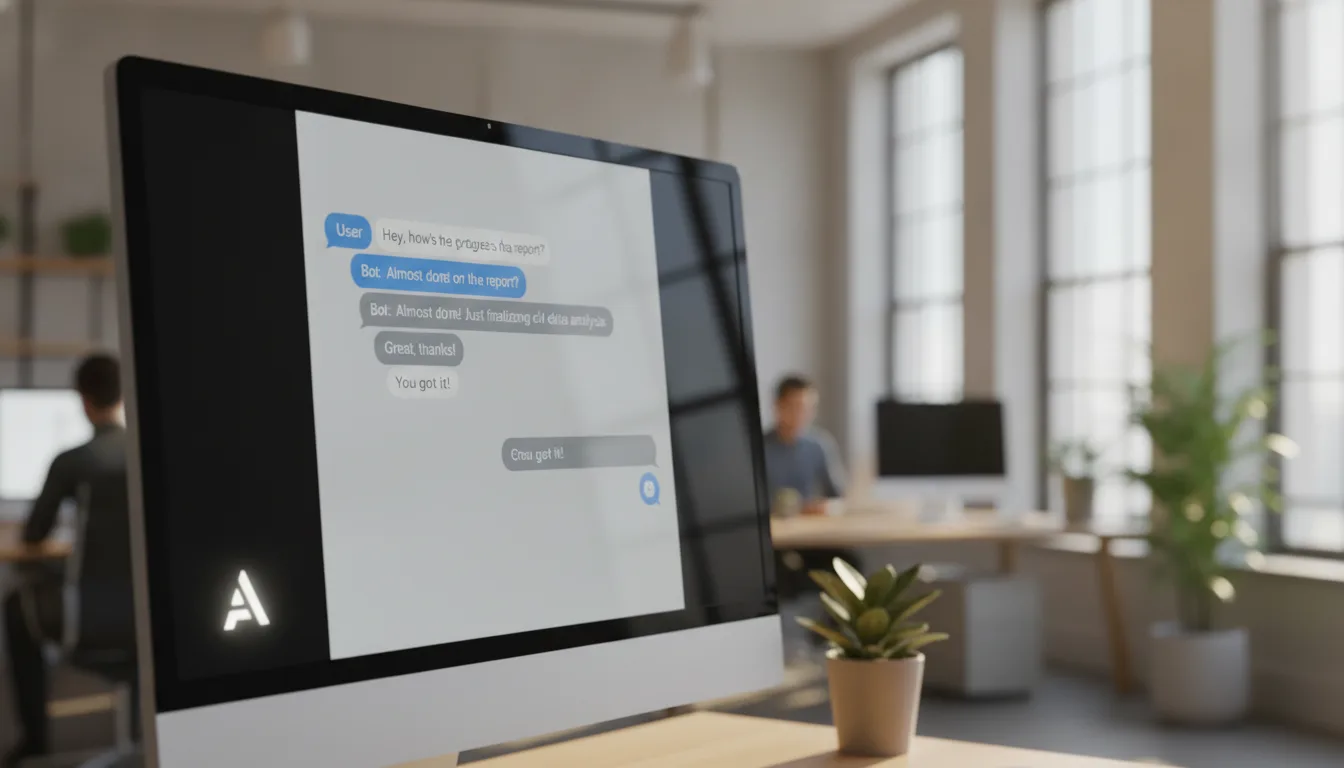 Tela de computador com chat de IA visível em escritório moderno | Imagine Company - Agência de Marketing e Vendas em Goiânia - GO - BRASIL