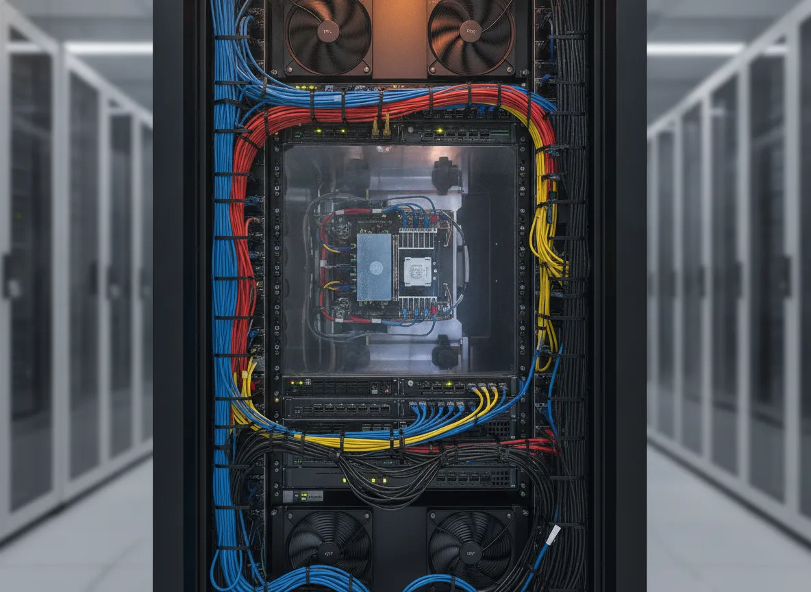 Interior de um data center com cabos organizados e servidores | Imagine Company - Agência de Marketing e Vendas em Goiânia - GO - BRASIL