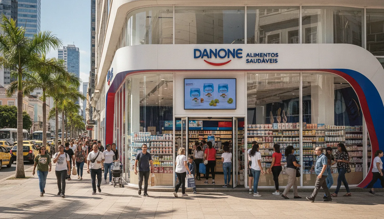 Fachada de loja Danone com pessoas passando em frente | Imagine Company - Agência de Marketing e Vendas em Goiânia - GO - BRASIL
