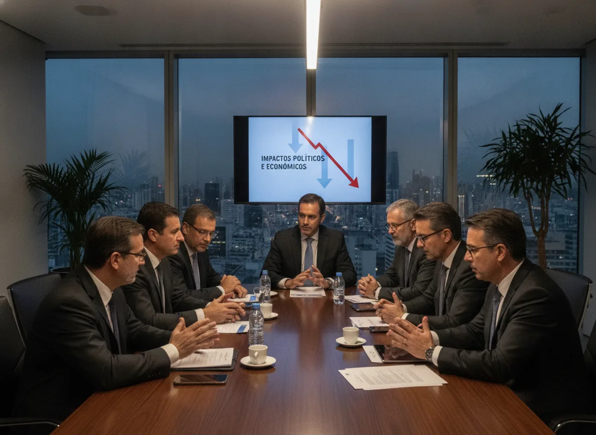 Executivos em reunião discutindo impactos políticos e econômicos | Imagine Company - Agência de Marketing e Vendas em Goiânia - GO - BRASIL