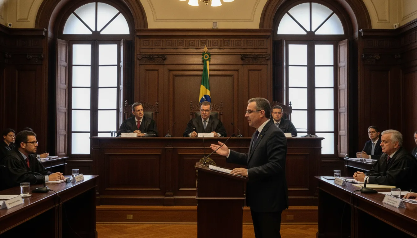 Tribunal com Nunes Marques e juízes em discussão sobre censura e pesquisas eleitorais. | Imagine Company - Agência de Marketing e Vendas em Goiânia - GO - BRASIL