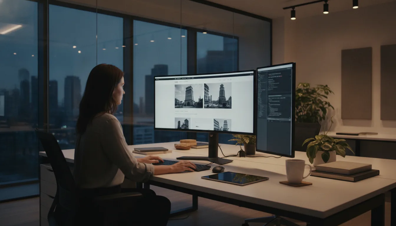 Pessoa trabalhando em design UX em um escritório moderno com múltiplas telas | Imagine Company - Agência de Marketing e Vendas em Goiânia - GO - BRASIL