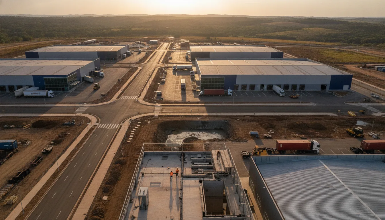Vista aérea de galpões industriais no distrito Dianot em Goiás | Imagine Company - Agência de Marketing e Vendas em Goiânia - GO - BRASIL