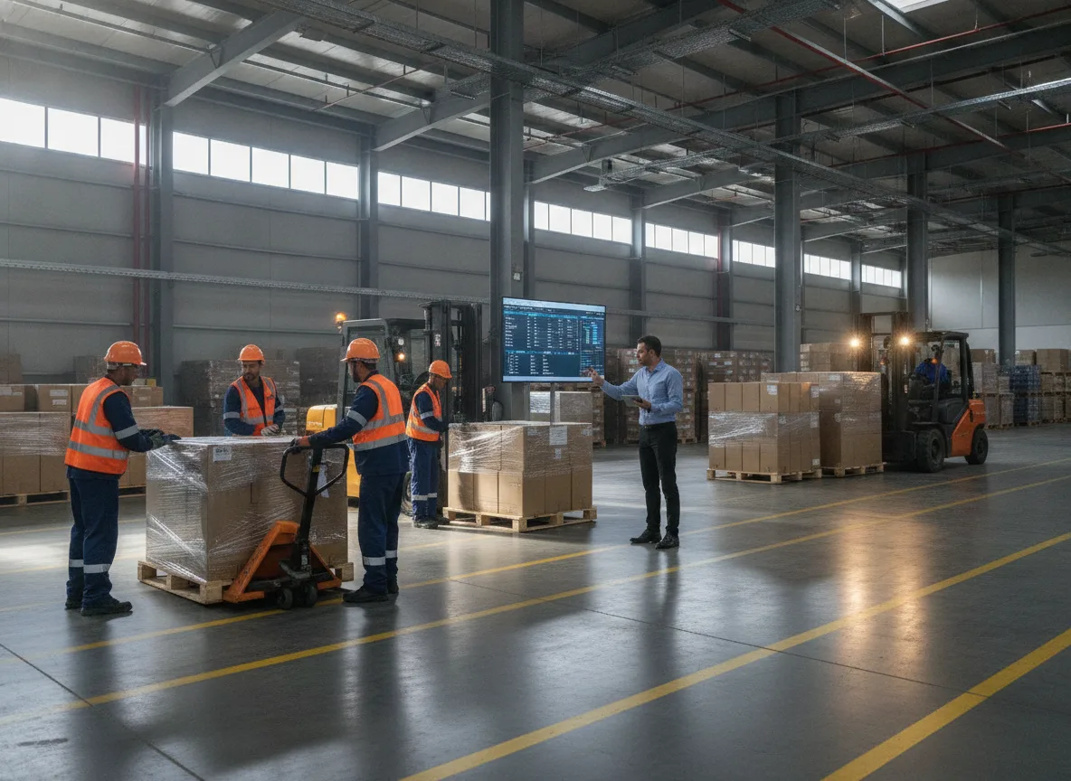 Funcionários operando empilhadeiras em um armazém industrial | Imagine Company - Agência de Marketing e Vendas em Goiânia - GO - BRASIL