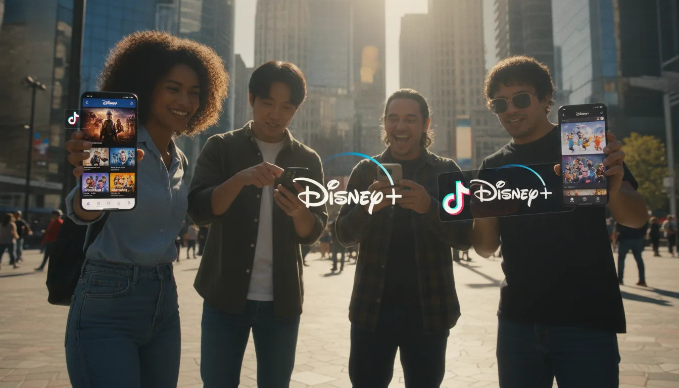 Quatro jovens exibem celulares com Disney+ e TikTok em cidade | Imagine Company - Agência de Marketing e Vendas em Goiânia - GO - BRASIL