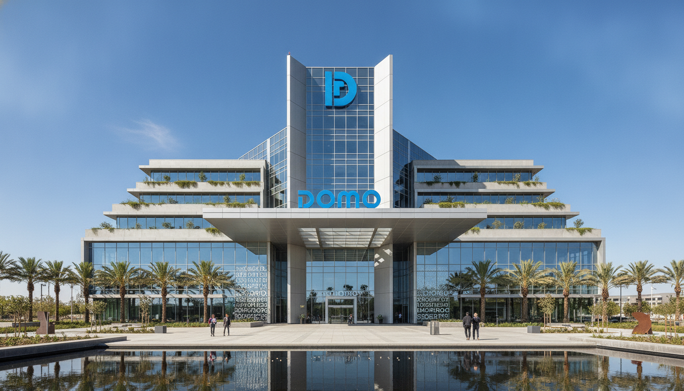 Prédio moderno da DOMO com fachada espelhada e logotipo em destaque | Imagine Company - Agência de Marketing e Vendas em Goiânia - GO - BRASIL
