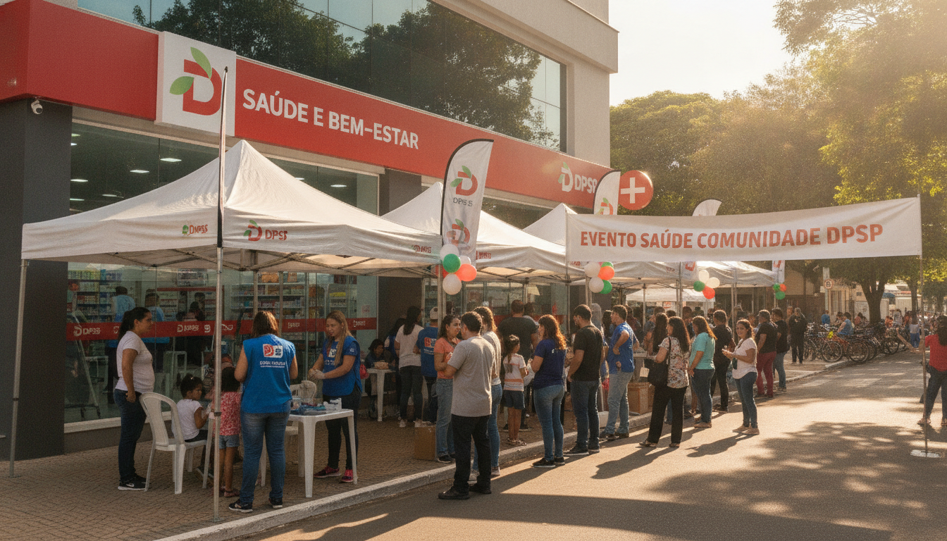 Pessoas participam de evento de saúde DPSP com tendas e banners | Imagine Company - Agência de Marketing e Vendas em Goiânia - GO - BRASIL