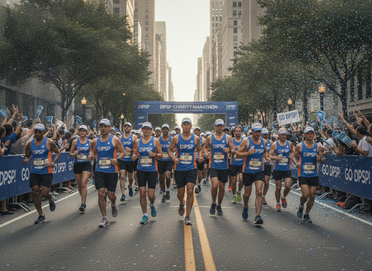 Grupo de corredores na maratona DPSP em celebração de aniversário. | Imagine Company - Agência de Marketing e Vendas em Goiânia - GO - BRASIL