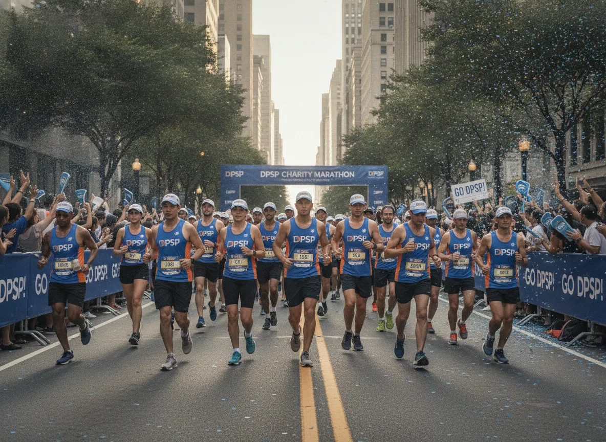 Grupo de corredores na maratona DPSP em celebração de aniversário. | Imagine Company - Agência de Marketing e Vendas em Goiânia - GO - BRASIL