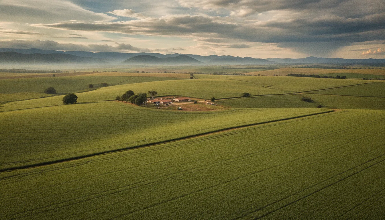 Vista aérea de campos agrícolas sob céu nublado, impacto do El Niño | Imagine Company - Agência de Marketing e Vendas em Goiânia - GO - BRASIL