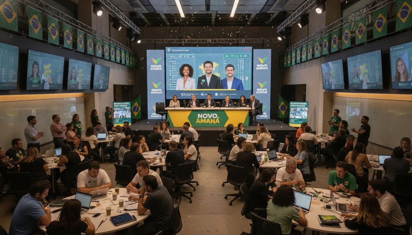 Sala cheia de políticos e equipe discutindo Eleição Bilhões 2026 | Imagine Company - Agência de Marketing e Vendas em Goiânia - GO - BRASIL