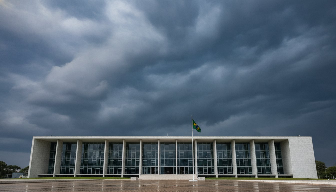 Prédio do STF com bandeira do Brasil e céu nublado | Imagine Company - Agência de Marketing e Vendas em Goiânia - GO - BRASIL