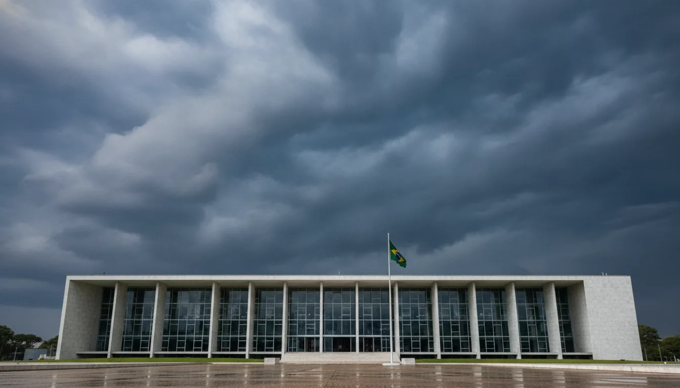 Prédio do STF com bandeira do Brasil e céu nublado | Imagine Company - Agência de Marketing e Vendas em Goiânia - GO - BRASIL