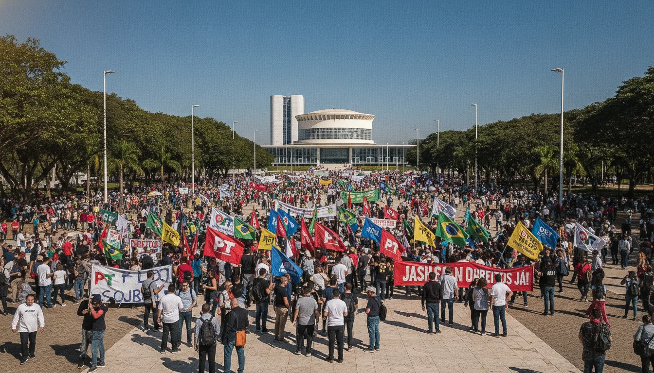 Multidão com bandeiras políticas em manifestação em Brasília | Imagine Company - Agência de Marketing e Vendas em Goiânia - GO - BRASIL