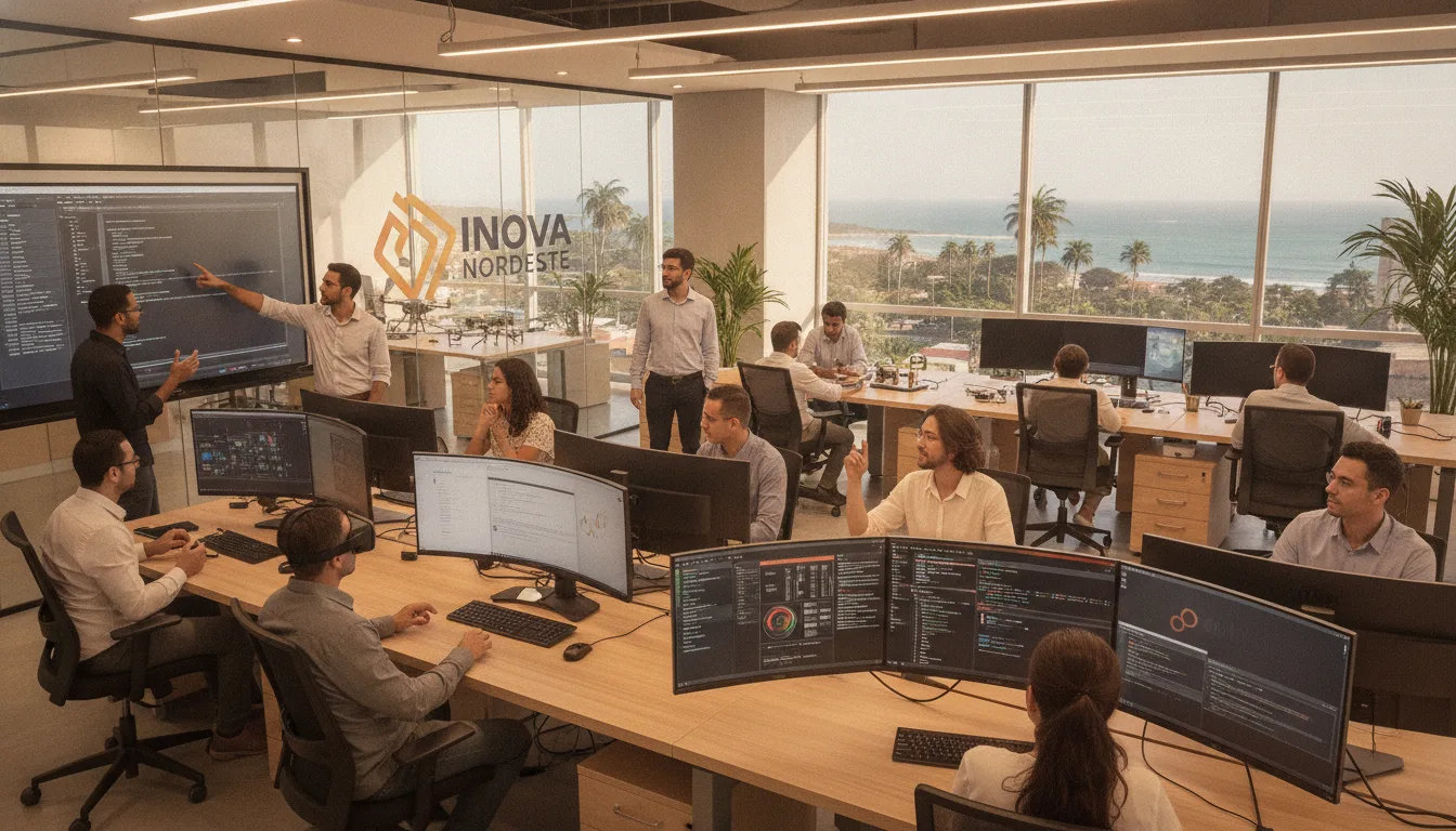 Equipe de tecnologia em escritório com vista para o mar no Nordeste | Imagine Company - Agência de Marketing e Vendas em Goiânia - GO - BRASIL