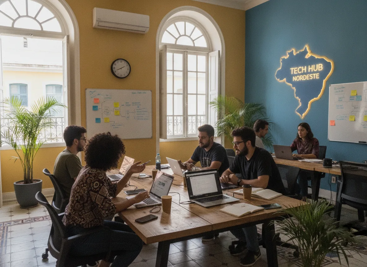 Pessoas trabalhando em um escritório de tecnologia no Nordeste do Brasil | Imagine Company - Agência de Marketing e Vendas em Goiânia - GO - BRASIL